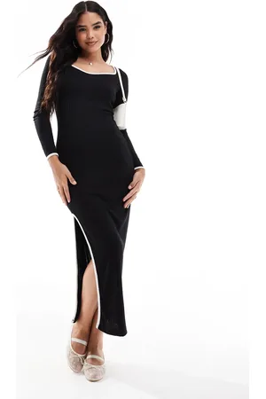 VERO MODA Rib jersey maxi dress with contrast tipping in