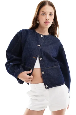 ASOS Denim collarless jacket in indigo