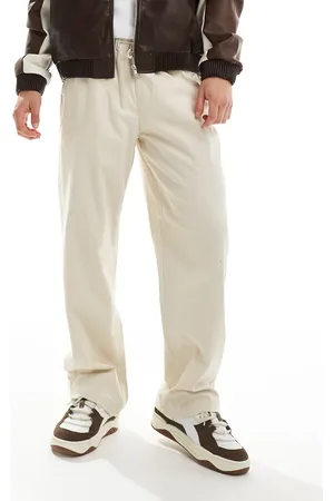 ADPT. Wide fit drawstring chino in beige