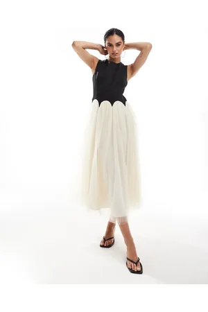 Never Fully Dressed Drop hem maxi dress in and cream