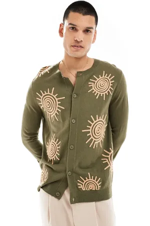 ASOS Knitted cardigan in khaki with sun embroidery