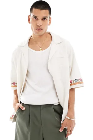 Reclaimed Oversized revere shirt with embroidery in
