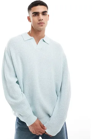 ASOS Knitted oversized fisherman rib notch neck jumper in light
