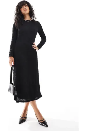 VILA Textured boat neck midi dress in