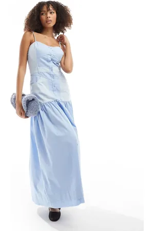 ASOS Ultimate panelled denim-look tiered maxi dress in