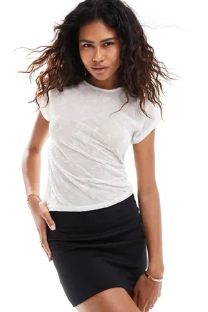 COLLUSION Cap sleeve fitted t-shirt in tonal devore