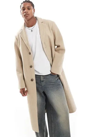 ASOS Regular fit wool look overcoat in stone