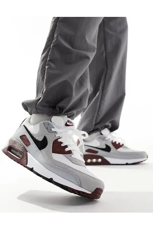 Nike Air Max 90 trainers in grey, and burgundy