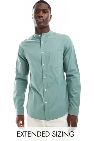 ASOS Slim oxford shirt with grandad collar in sage