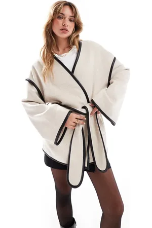 4th & Reckless Wool mix contrast edge belted jacket in cream