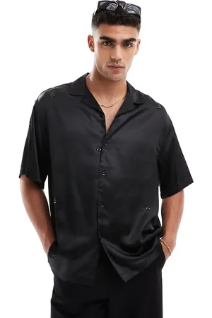 ASOS Oversized boxy revere embellished satin shirt in