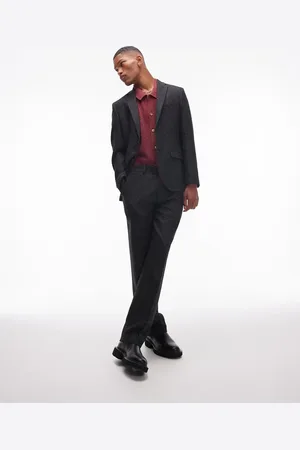 Topman Straight high waisted relaxed salt and pepper wool mix suit trousers in