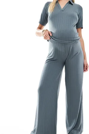 Mama;licious Mamalicious Maternity mix & match ribbed wide leg trouser co-ord in asphalt