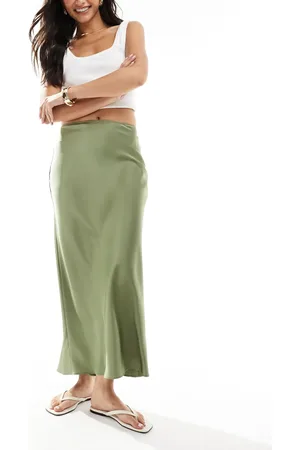 ASOS Satin bias midi skirt in khaki