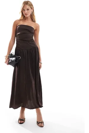ASOS Bandeau textured maxi dress in chocolate