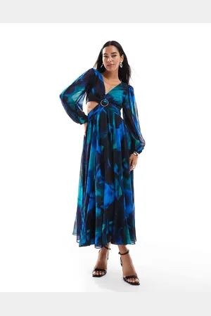 Forever New Cut-out midaxi dress in cobalt floral