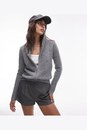 Topshop Knitted fluffy zip through cardigan in