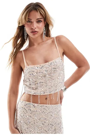 ASOS Embellished tassel cami top co-ord in cream
