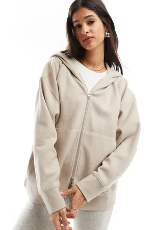 ASOS Supersoft zip through oversized hoodie in warm cream