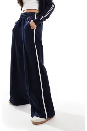 Bershka Wide leg piping detail sweatpants in navy