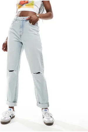 ASOS High rise relaxed mom jean in light with rip