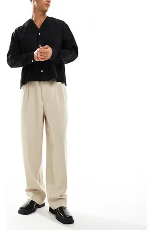 Bershka Baggy tailored trouser in stone
