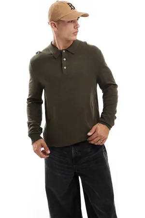 JACK & JONES Knitted button through polo in khaki