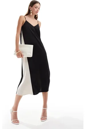 Y.A.S Two tone satin strap midi dress in