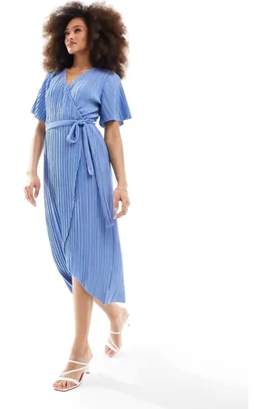 Y.A.S Bridesmaid plisse wrap midi dress in - LBLUE