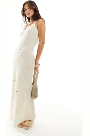 Y.A.S Knitted cami maxi dress with floral embroidery in
