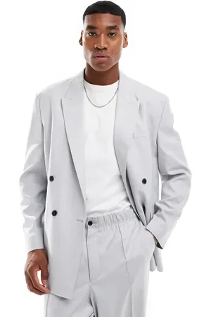 ASOS Double breasted relaxed suit jacket in light crosshatch - LGREY