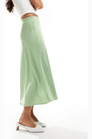 Y.A.S Satin midi skirt in light - LGREEN