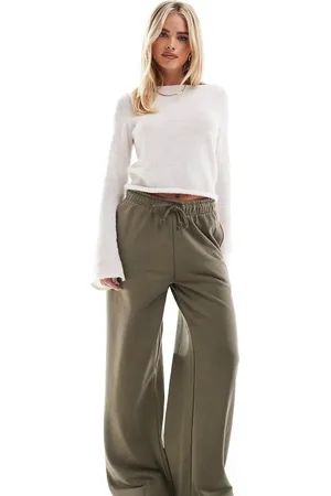 Stradivarius Petite wide leg jogger in khaki