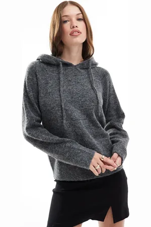 JJXX Knitted fluffy hoody jumper in