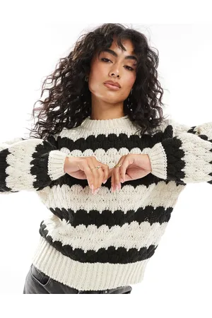 Y.A.S Chunky knitted jumper in bold mono stripe