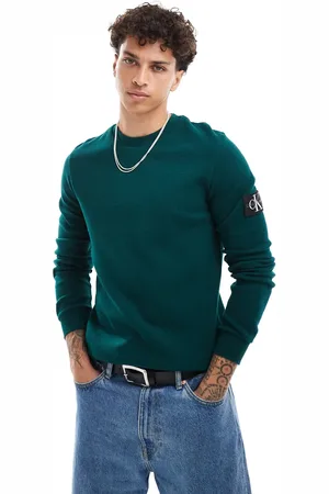 Calvin Klein Waffle long sleeve badge t-shirt in dark