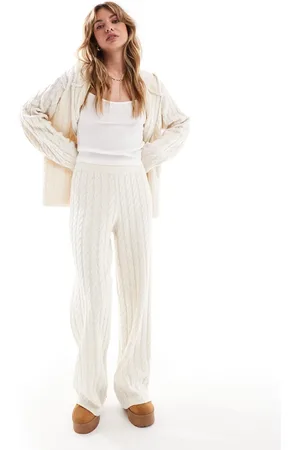 4th & Reckless Wool mix cable knit flared trousers co-ord in cream