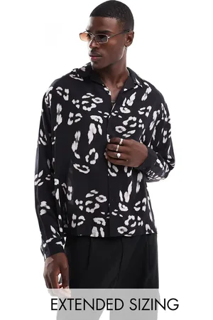 ASOS Oversized revere shirt with leopard print in