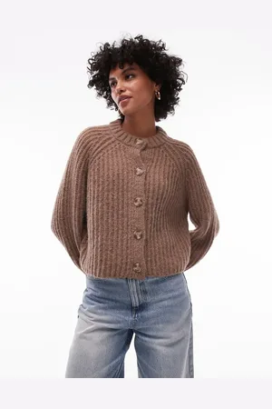 Topshop Knitted chunky crew neck cardigan in