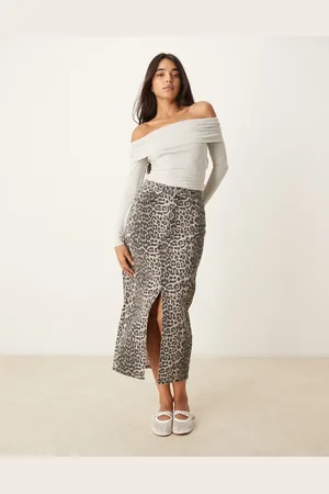 New Look Denim midi skirt in leopard print