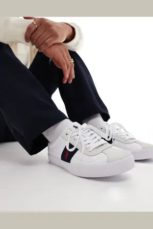Ralph Lauren Court Vulc leather suede mix trainer in and navy