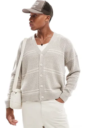 ASOS Knitted oversized boxy striped cardigan in grey and