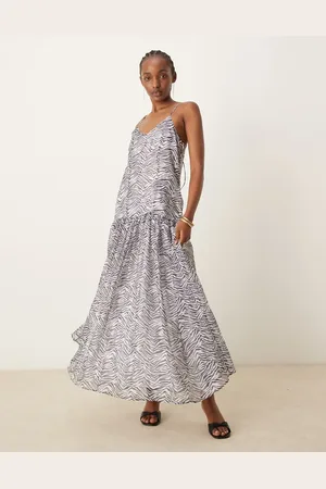 Ghospell Cameron dropwaist zebra midi dress in mono