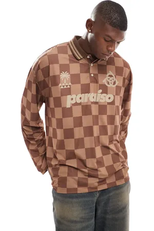 ASOS Oversized long sleeve polo with paraiso chest print in check