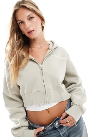 Good For Nothing Washed zip up logo hoodie in beige