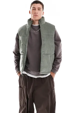 Hollister Reversible nylon/cord relaxed fit puffer vest in dark
