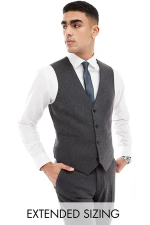 ASOS Skinny wool blend suit waistcoat in charcoal basket weave
