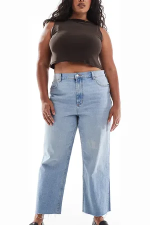ASOS ASOS DESIGN Curve cropped comfort stretch straight leg jean in light mid