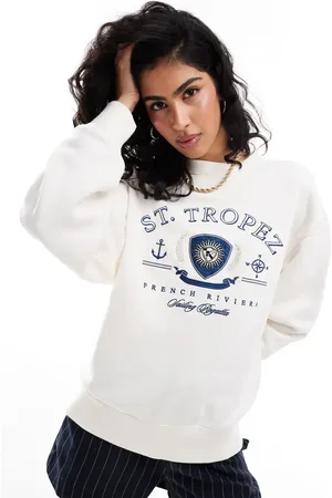 Abercrombie & Fitch St Tropez print sweatshirt in cream