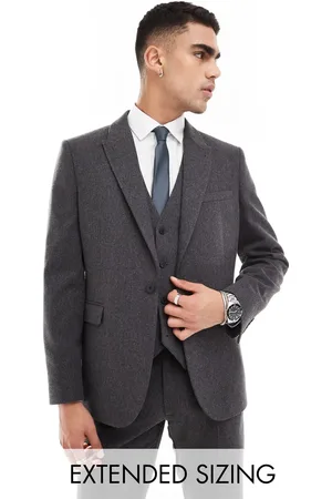 ASOS Skinny wool blend suit jacket in charcoal basket weave